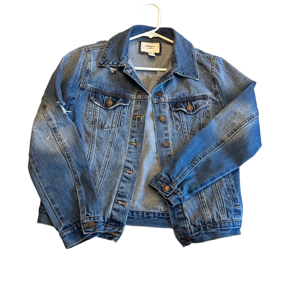 Forever 21 Blue Distressed Denim Jacket. Size S